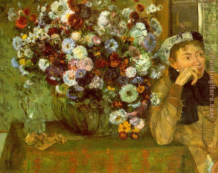 Madame Valpinon with Chrysanthemums painting - Edgar Degas Madame Valpinon with Chrysanthemums art painting